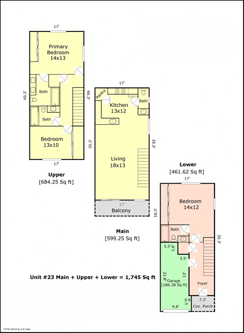 a floor plan of a house with two bedrooms and a living room